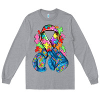 Heather Grey autism awareness with boxing gloves Long Sleeve Tee - NancyCooperArtShop