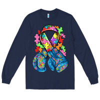 Navy autism awareness with boxing gloves Long Sleeve Tee - NancyCooperArtShop