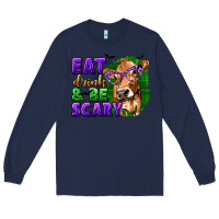 Navy Eat Drink and Be Scary with Halloween Long Sleeve Tee - texasbilliewilder