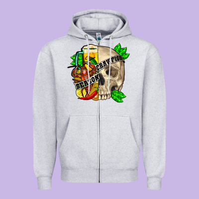 Skull Crawfish Season Zipper Hoodie Designed By Fadigitalartstudio