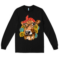 Black Western Cow with Sunflowers and Gemstone Long Sleeve Tee - texasbilliewilder