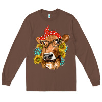 Chestnut Western Cow with Sunflowers and Gemstone Long Sleeve Tee - texasbilliewilder