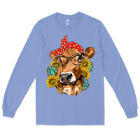 Colony Blue Western Cow with Sunflowers and Gemstone Long Sleeve Tee - texasbilliewilder