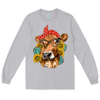 Western Cow With Sunflowers And Gemstone Long Sleeve Tee | Teevron