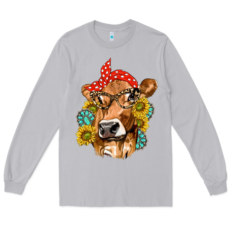 Western Cow With Sunflowers And Gemstone Long Sleeve Tee by texasbilliewilder | Teevron