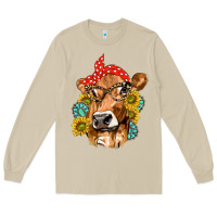 Mushroom Western Cow with Sunflowers and Gemstone Long Sleeve Tee - texasbilliewilder