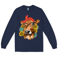 Navy Western Cow with Sunflowers and Gemstone Long Sleeve Tee - texasbilliewilder