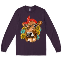 Plum Western Cow with Sunflowers and Gemstone Long Sleeve Tee - texasbilliewilder