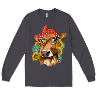 Smoke Western Cow with Sunflowers and Gemstone Long Sleeve Tee - texasbilliewilder