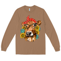 Toasted Coconut Western Cow with Sunflowers and Gemstone Long Sleeve Tee - texasbilliewilder