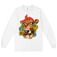 White Western Cow with Sunflowers and Gemstone Long Sleeve Tee - texasbilliewilder