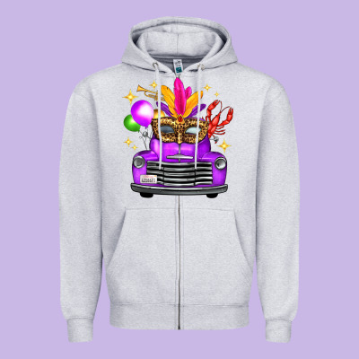 Mardi Gras Truck Leopard Mask Zipper Hoodie Designed By Fadigitalartstudio