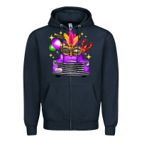 Navy Mardi Gras Truck Leopard Mask Zipper Hoodie - FaDigitalArtStudio
