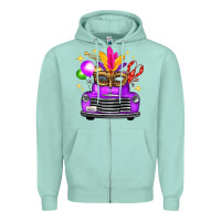 Seafoam Mardi Gras Truck Leopard Mask Zipper Hoodie - FaDigitalArtStudio