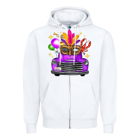 White Mardi Gras Truck Leopard Mask Zipper Hoodie - FaDigitalArtStudio