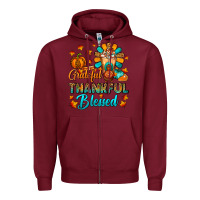 Burgundy Grateful Thankful Blessed Thanksgiving Cold Drink Zipper Hoodie - FaDigitalArtStudio