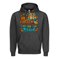Charcoal Heather Grateful Thankful Blessed Thanksgiving Cold Drink Zipper Hoodie - FaDigitalArtStudio