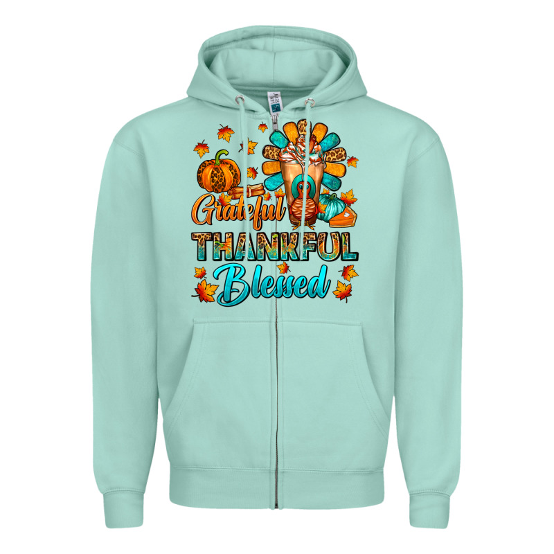Grateful Thankful Blessed Thanksgiving Cold Drink Zipper Hoodie by FaDigitalArtStudio | Teevron