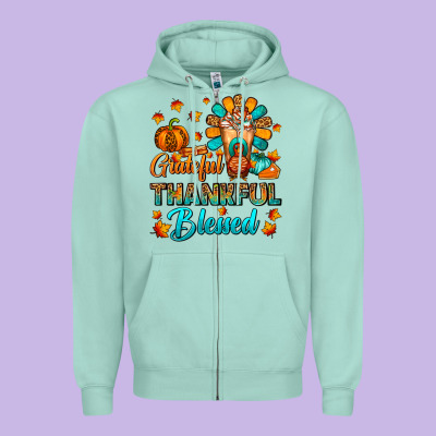 Grateful Thankful Blessed Thanksgiving Cold Drink Zipper Hoodie Designed By Fadigitalartstudio