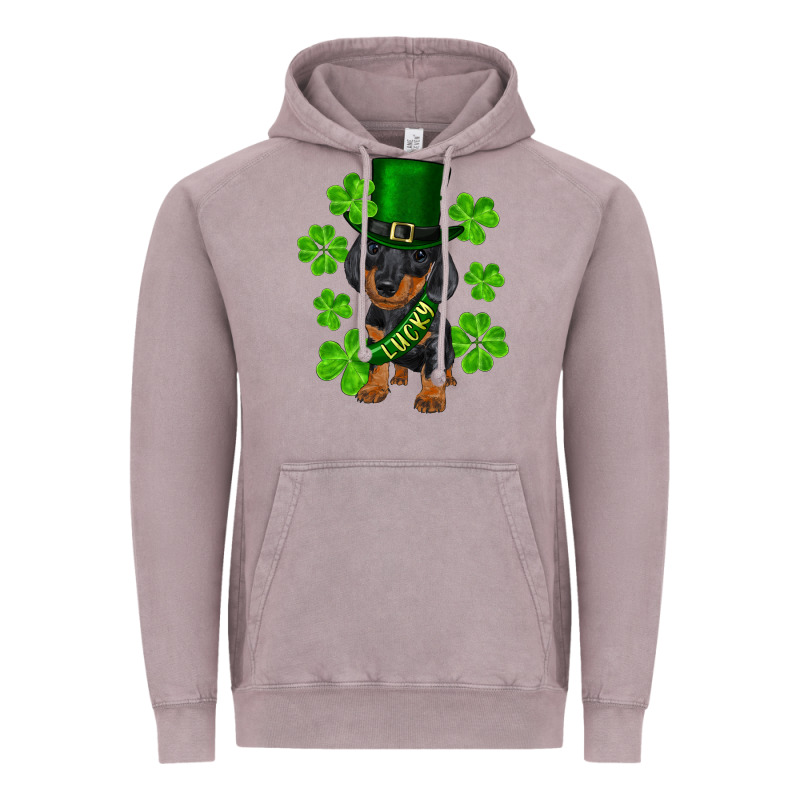 St. Patrick's Day Lucky Dachshund Puppy Vintage Hoodie by RanaPortraitStore | Teevron