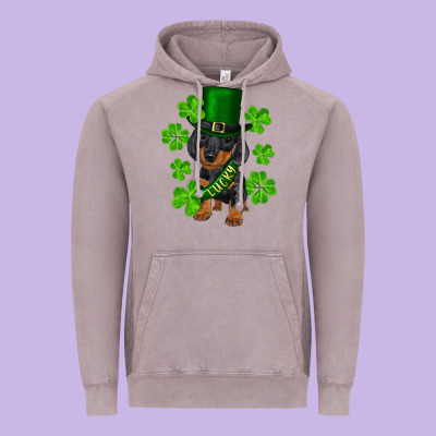 St. Patrick's Day Lucky Dachshund Puppy Vintage Hoodie Designed By Ranaportraitstore