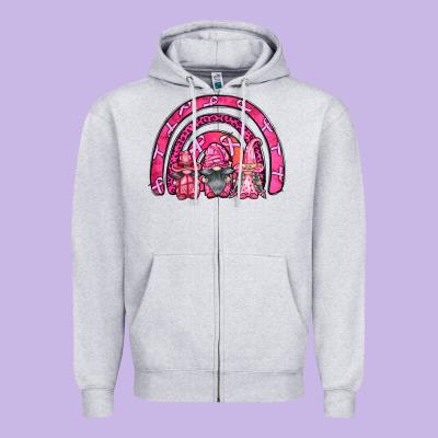 Breast Cancer Rainbow Gnomes Zipper Hoodie Designed By Fadigitalartstudio