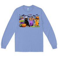 Colony Blue Halloween Cat Coffee Cups Long Sleeve Tee - texasbilliewilder