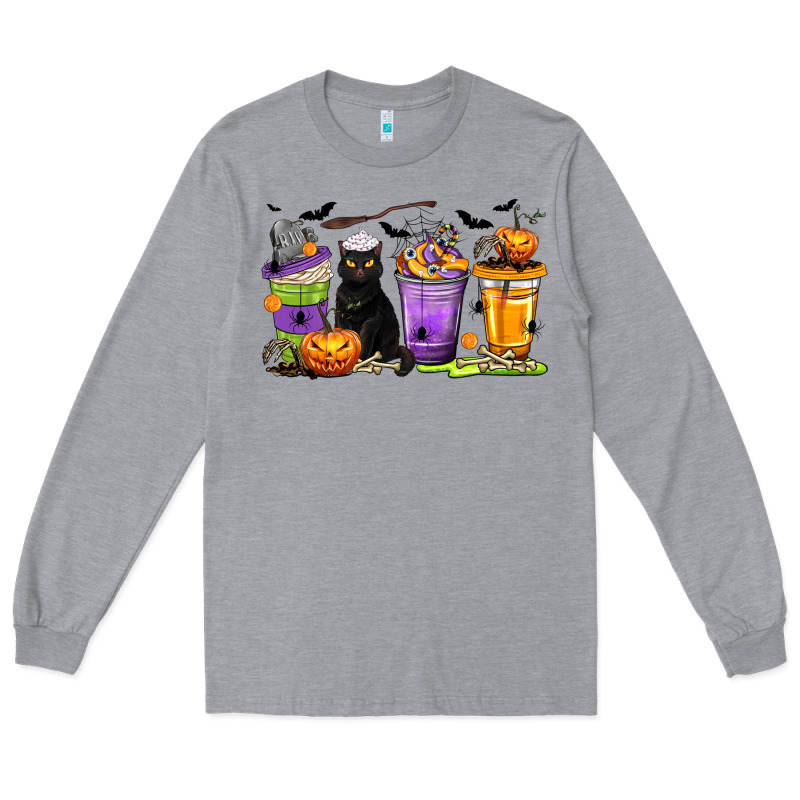 Halloween Cat Coffee Cups Long Sleeve Tee by texasbilliewilder | Teevron