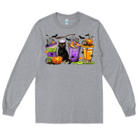 Heather Grey Halloween Cat Coffee Cups Long Sleeve Tee - texasbilliewilder