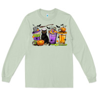Matcha Halloween Cat Coffee Cups Long Sleeve Tee - texasbilliewilder
