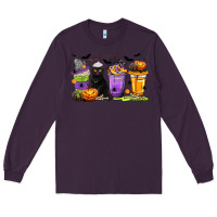 Plum Halloween Cat Coffee Cups Long Sleeve Tee - texasbilliewilder