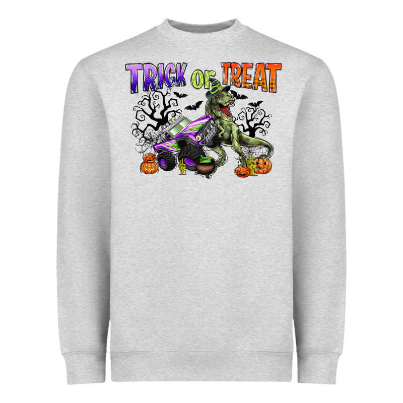 Trick Or Treat With Monster Truck And T Rex Heavyweight Sweatshirt by CowGirlArtShop | Teevron