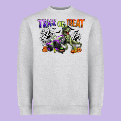 Trick Or Treat With Monster Truck And T Rex Heavyweight Sweatshirt Designed By Cowgirlartshop
