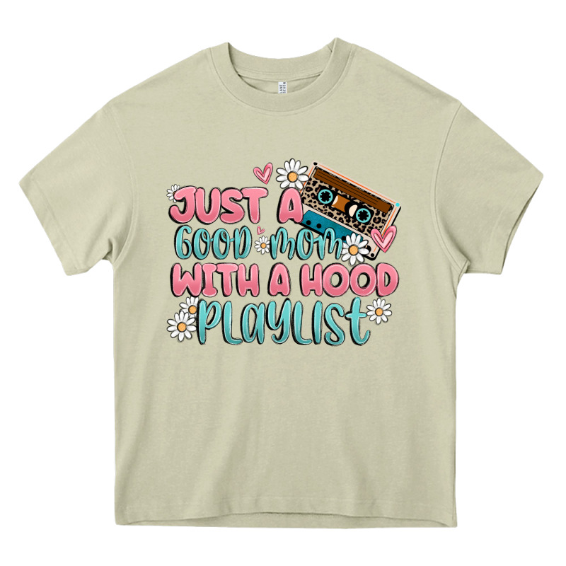 Just A Good Mom With A Hood Playlist Heavy Core Tee by MaliasSmallBusiness | Teevron