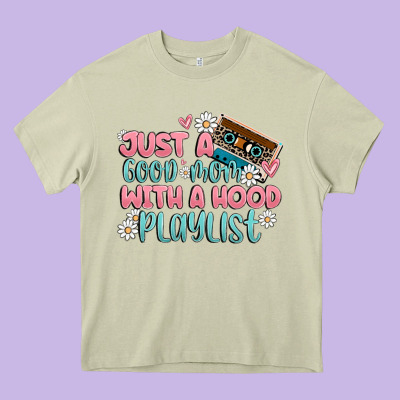 Just A Good Mom With A Hood Playlist Heavy Core Tee Designed By Maliassmallbusiness