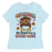 Baby Blue motherhood the perfect mix of chaos and love Ladies Tee - MaliasSmallBusiness