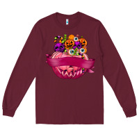 Burgundy Personalized Girl Halloween Candy Long Sleeve Tee - texasbilliewilder
