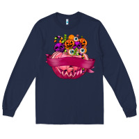 Navy Personalized Girl Halloween Candy Long Sleeve Tee - texasbilliewilder