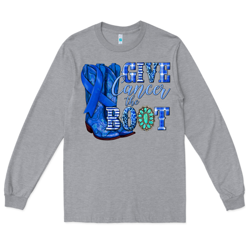Give Cancer The Boot Colon Cancer Blue Ribbon Nca Long Sleeve Tee by NancyCooperArtShop | Teevron