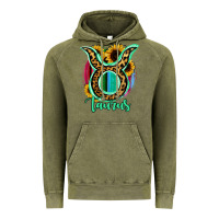 Vintage Olive Taurus Zodiac Sign Sunflower Leopard Serape Vintage Hoodie - RanaPortraitStore