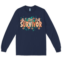Navy I am a survivor peach ribbon Long Sleeve Tee - NancyCooperArtShop