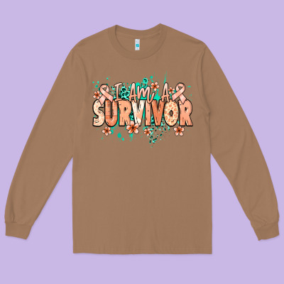 I Am A Survivor Peach Ribbon Long Sleeve Tee Designed By Nancycooperartshop