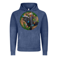 Vintage Denim Black Angus Bull with Christmas Lights Vintage Hoodie - RanaPortraitStore