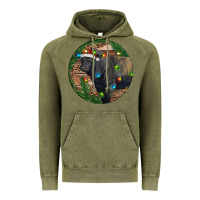 Vintage Olive Black Angus Bull with Christmas Lights Vintage Hoodie - RanaPortraitStore