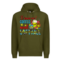 Army Green I Run On Coffee And Softball Frappe Premium Hoodie - FaDigitalArtStudio