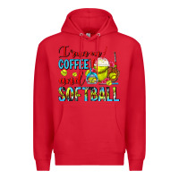 Red I Run On Coffee And Softball Frappe Premium Hoodie - FaDigitalArtStudio