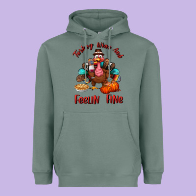 Turkey Wine And Feelin Fine Heavyweight Hoodie Designed By Bundleandbundleshop