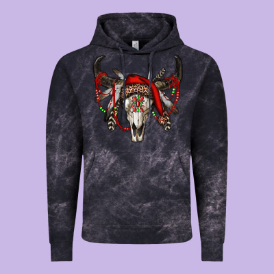 Western Christmas Bull Skull Vintage Hoodie Designed By Ranaportraitstore