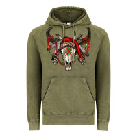 Vintage Olive Western Christmas Bull Skull Vintage Hoodie - RanaPortraitStore