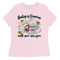 Bubblegum Pink reading is dreaming with your eyes open Ladies Tee - MaliasSmallBusiness